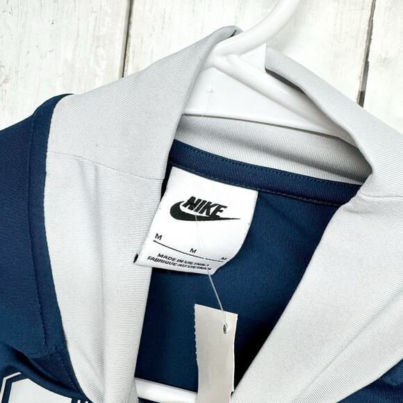 Nike Sweater Women Sz M Long Sleeve Cropped Graphic T Shirt Logo Blue Mock Neck - Picture 2 of 4